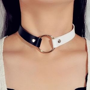YIN YANG | Silver O-Ring Collar Leather Black & White Choker Necklace